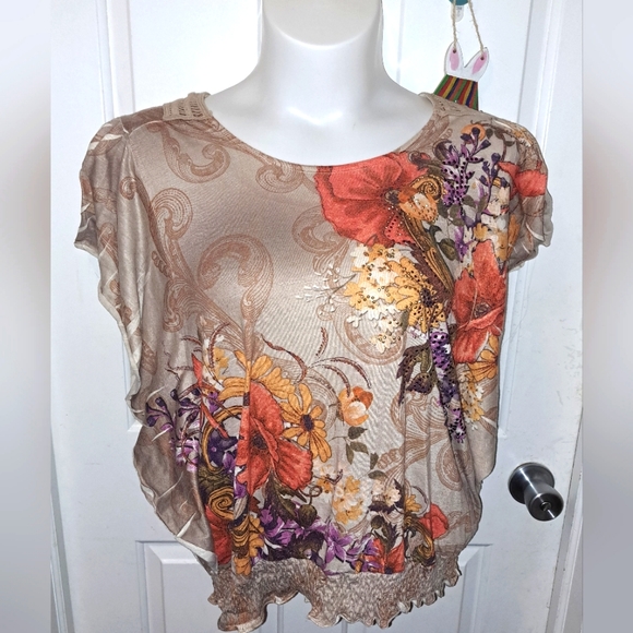 Style&Co Batwing Sleeve Knit Floral Top Sz XL - Picture 1 of 10